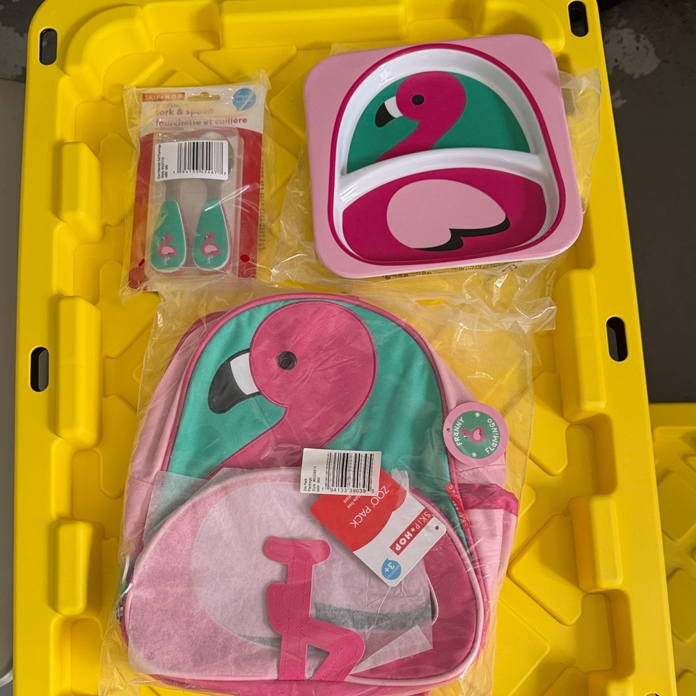 Skip Hop Flamingo Backpack and Lunch Set - Pink and Green